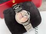 Cartier Ballon Bleu De 33/28mm Pink Dial Silver Smooth Dial Stainless Steel Strap Women Watch